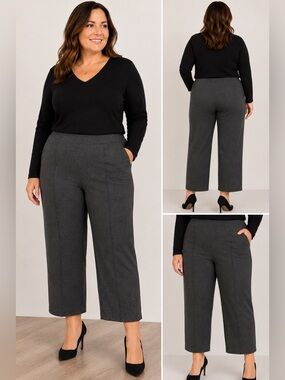 Chico's Ponte Pintuck Wide-leg Ankle Pants in Graphite Heather Gray Size 3/US16